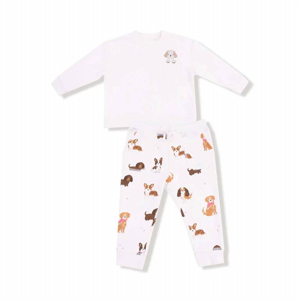 NEW ANGEL DEAR girl's french terry drop sleeve sweatshirt with embroidered dog p
